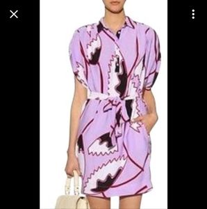 DVF NWT REAL SILK SHIRT DRESS BELTED w POCKETS GORGEOUS SIZE 10